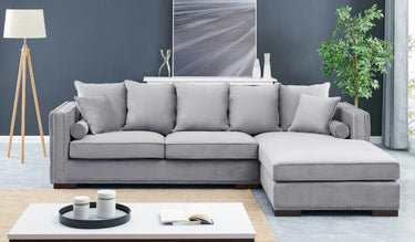 Moscow Grey-Silver Luxury Velvet Corner Settee Suite Sofa - Deep Buttoned, Scatter Cushions, Comfort & Style - UK Luxury Furniture